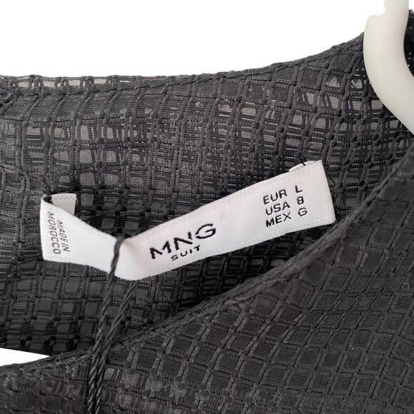 MNG Mango Black Sheer Mesh Net Layered Blouse NWTS Size large - Picture 3 of 7